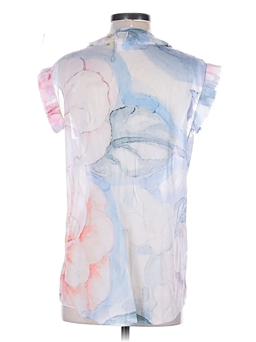 CHANEL Pastel Floral Ruffle-Trim Blouse in Blue and Pink